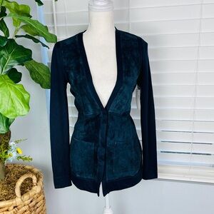 NWT NAVY BLUE GENUINE LEATHER LONG SLEEVE CARDIGAN